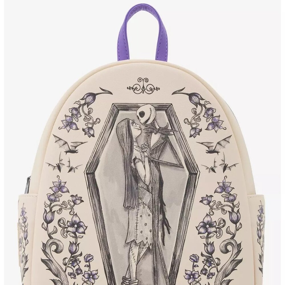 Loungefly Nightmare Before Christmas Jack & Sally Coffin Mini Backpack NWT - Picture 2 of 5